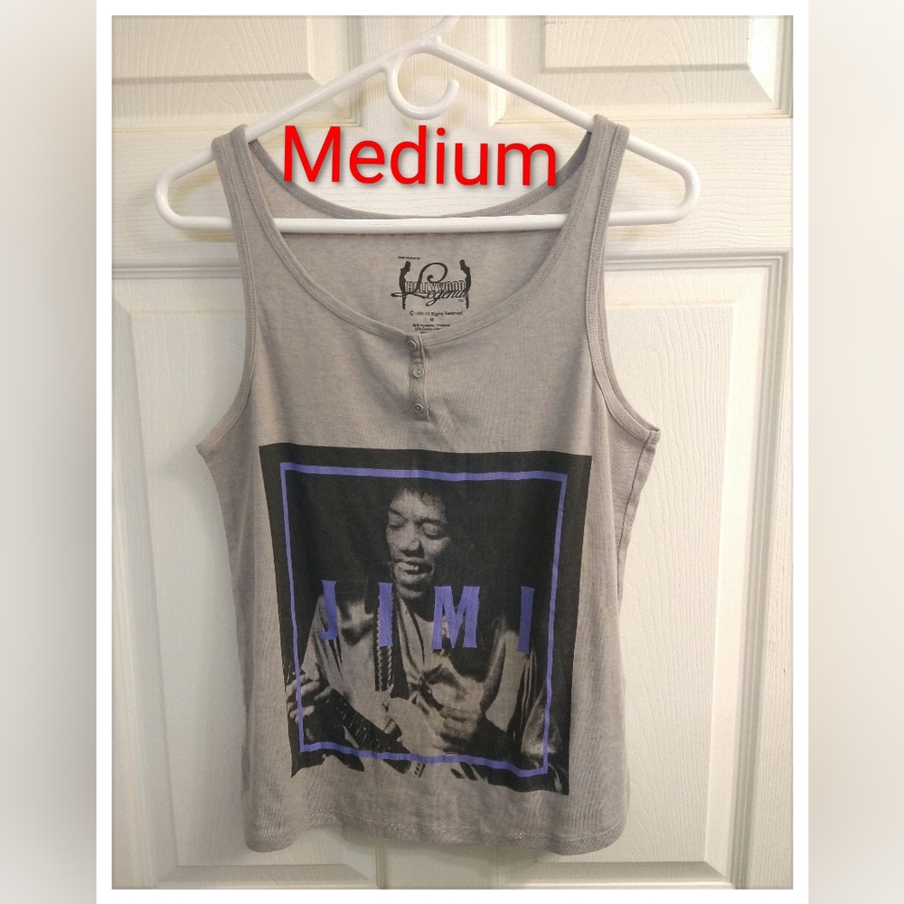 Vintage 🎸Jimi Hendrix 🎸 Women's Grey Tank Top  - Med.